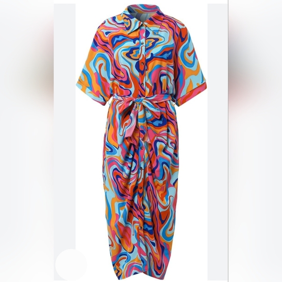 Anstract Print Button Down Dress Plus Size - Picture 2 of 6